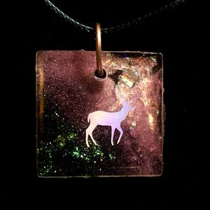 Holographic Galaxy Deer Wearable Art Resin Pendant